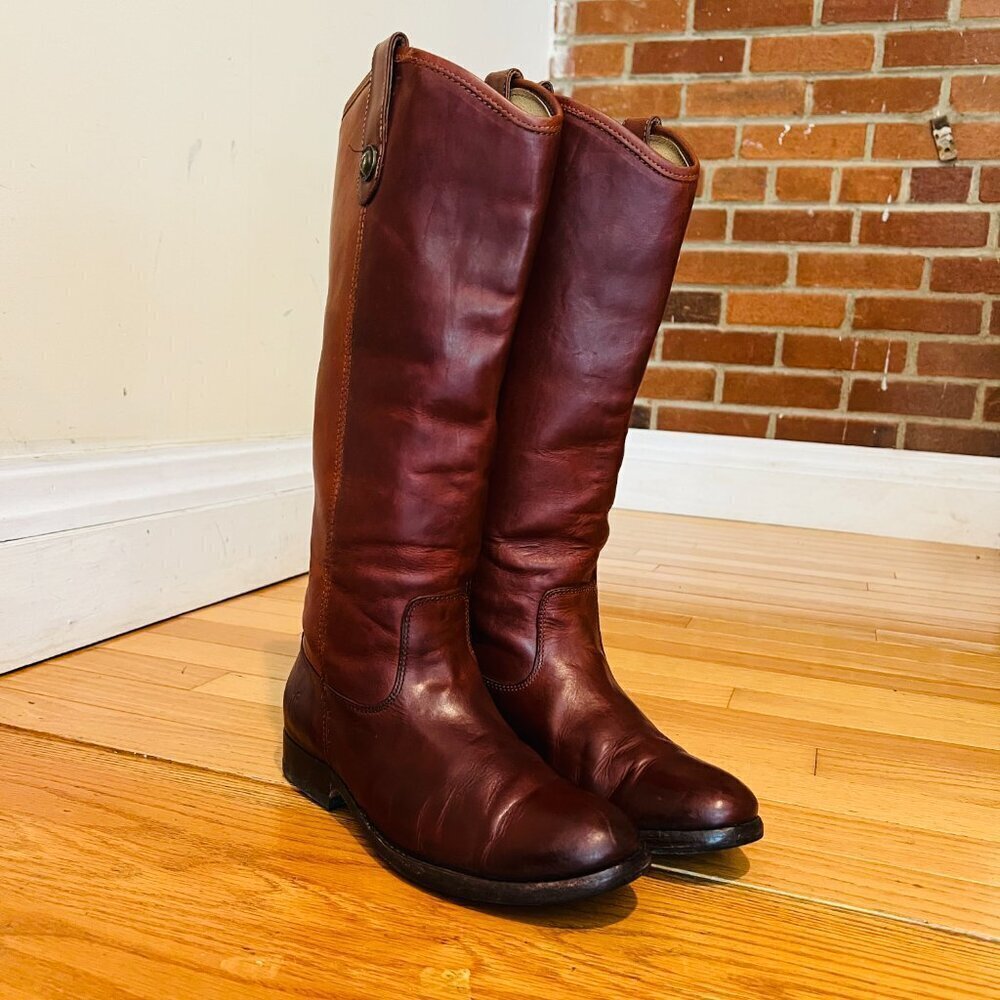Frye Melissa Button Western Equestrian Mahogany Cognac Redwood 16" Tall - Picture 12 of 16